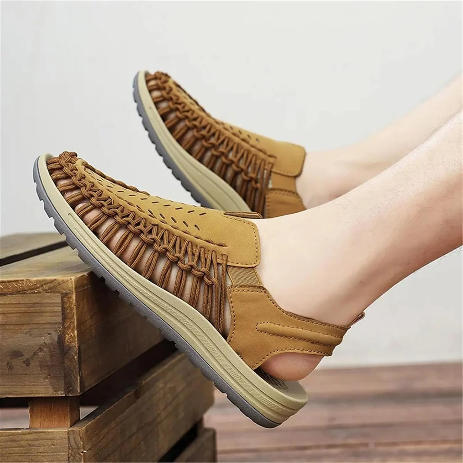 Men's Slip-On Handwoven Loafers - Breathable Beach Sandals with Non-Slip Rubber Outsole