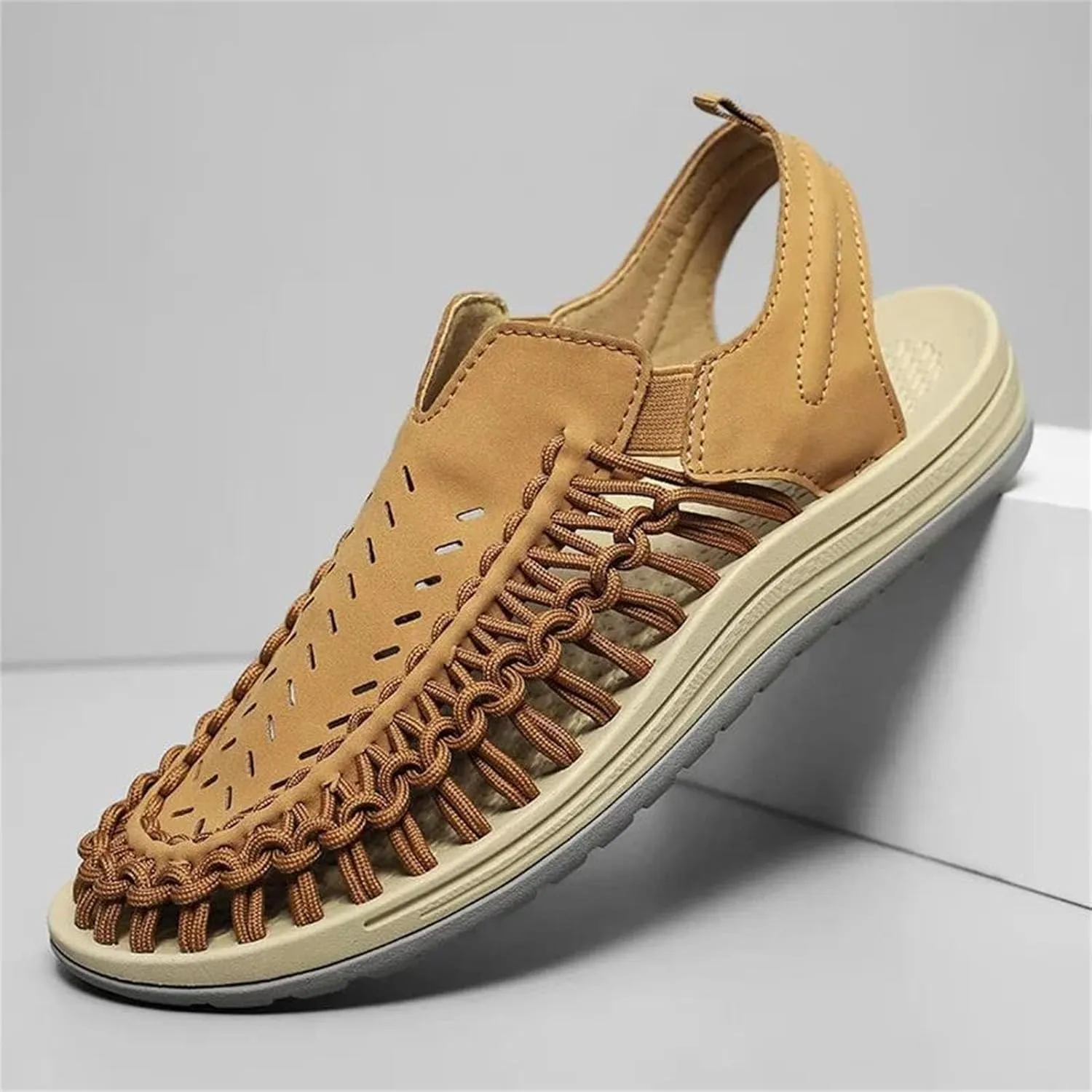 Men's Slip-On Handwoven Loafers - Breathable Beach Sandals with Non-Slip Rubber Outsole