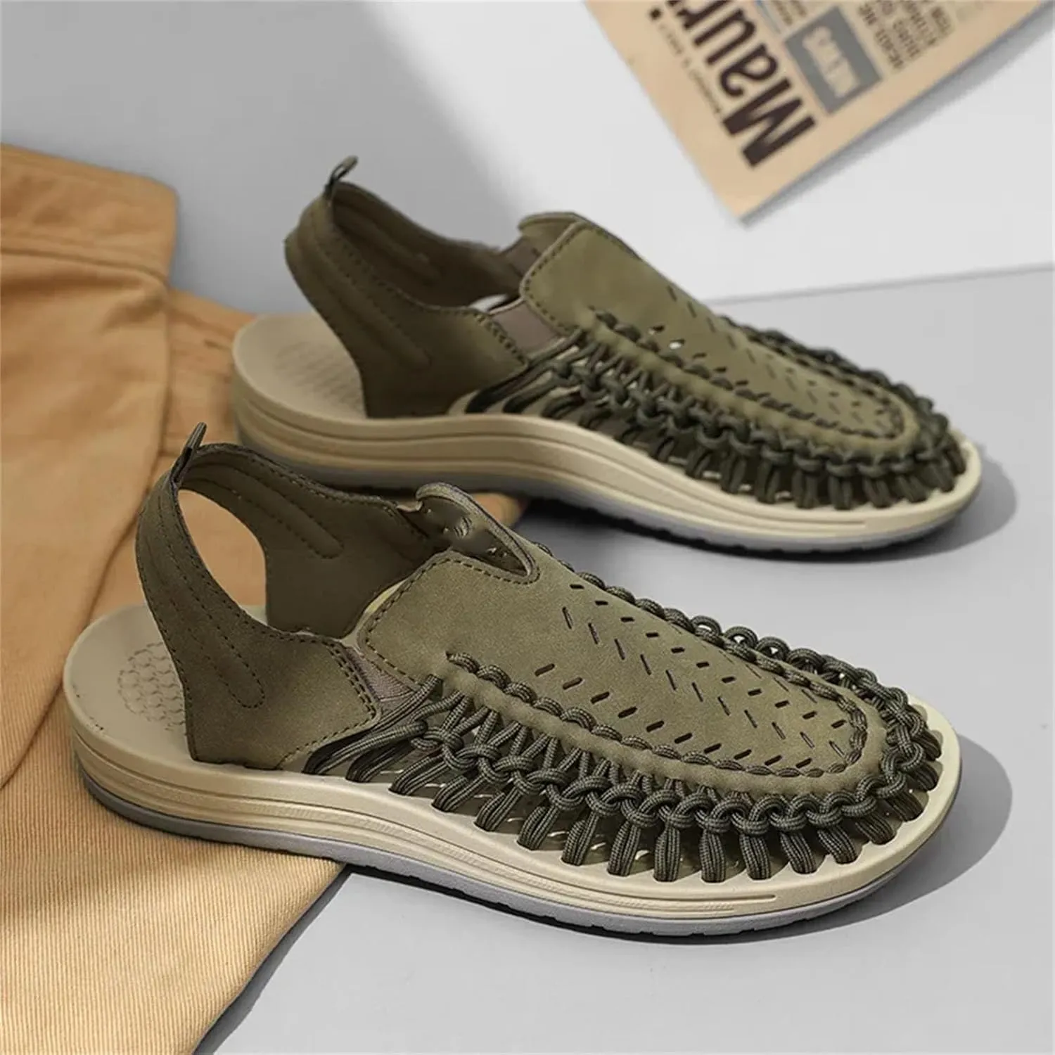 Men's Slip-On Handwoven Loafers - Breathable Beach Sandals with Non-Slip Rubber Outsole