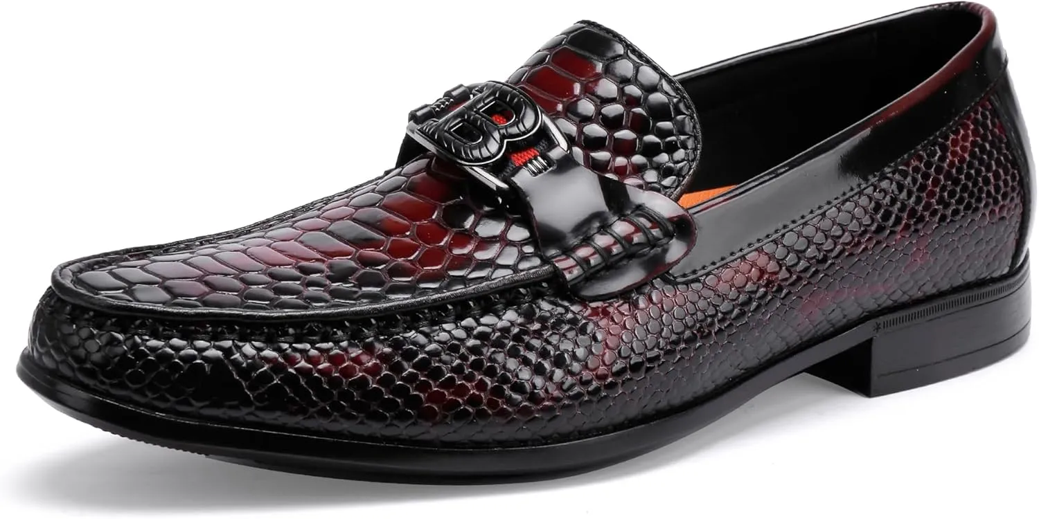 Men's Snake Skin Pattern Dress Shoes Classic Leather Slip on Loafers for Men