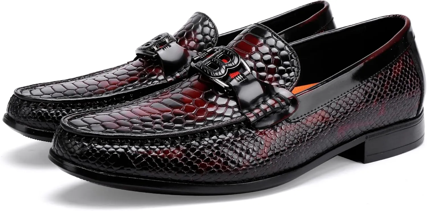 Men's Snake Skin Pattern Dress Shoes Classic Leather Slip on Loafers for Men