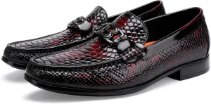 Men's Snake Skin Pattern Dress Shoes Classic Leather Slip on Loafers for Men