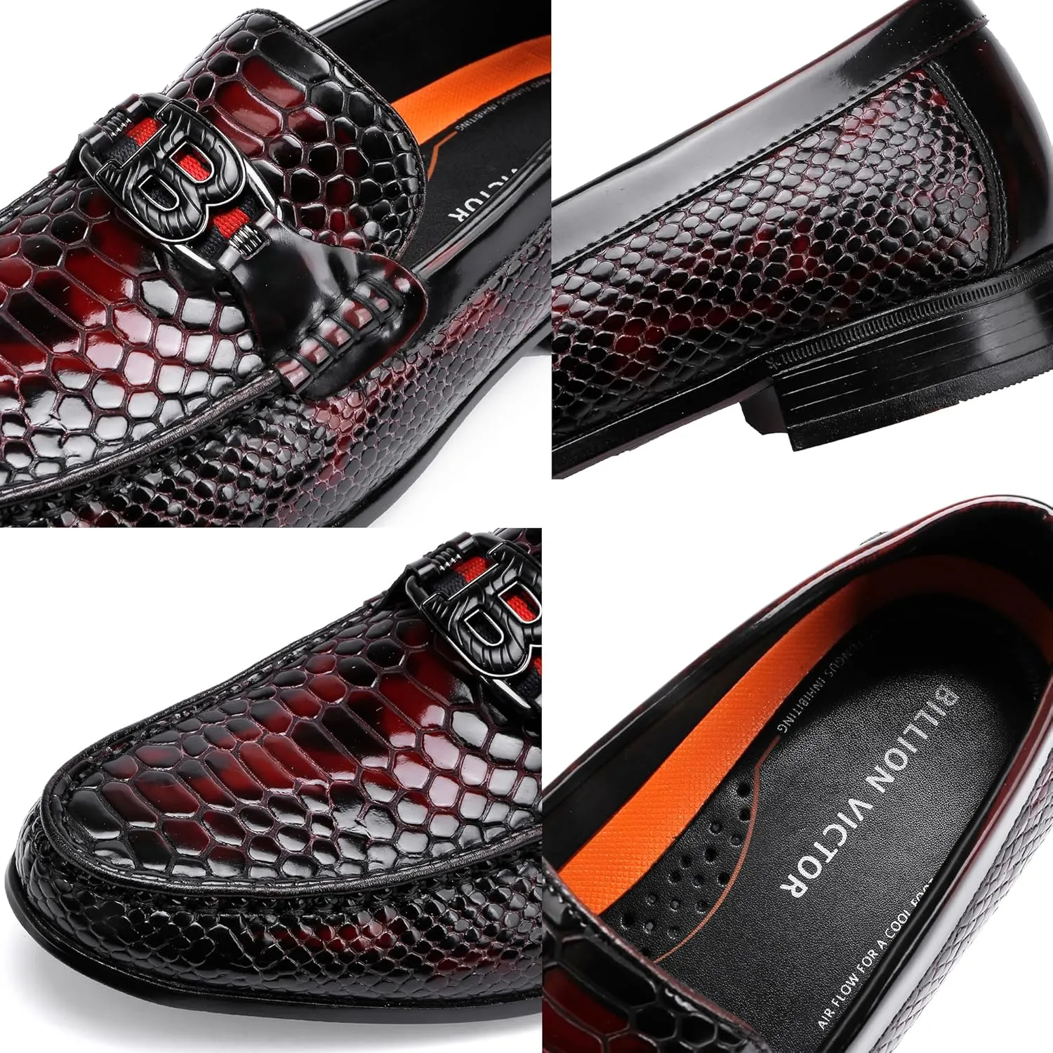 Men's Snake Skin Pattern Dress Shoes Classic Leather Slip on Loafers for Men
