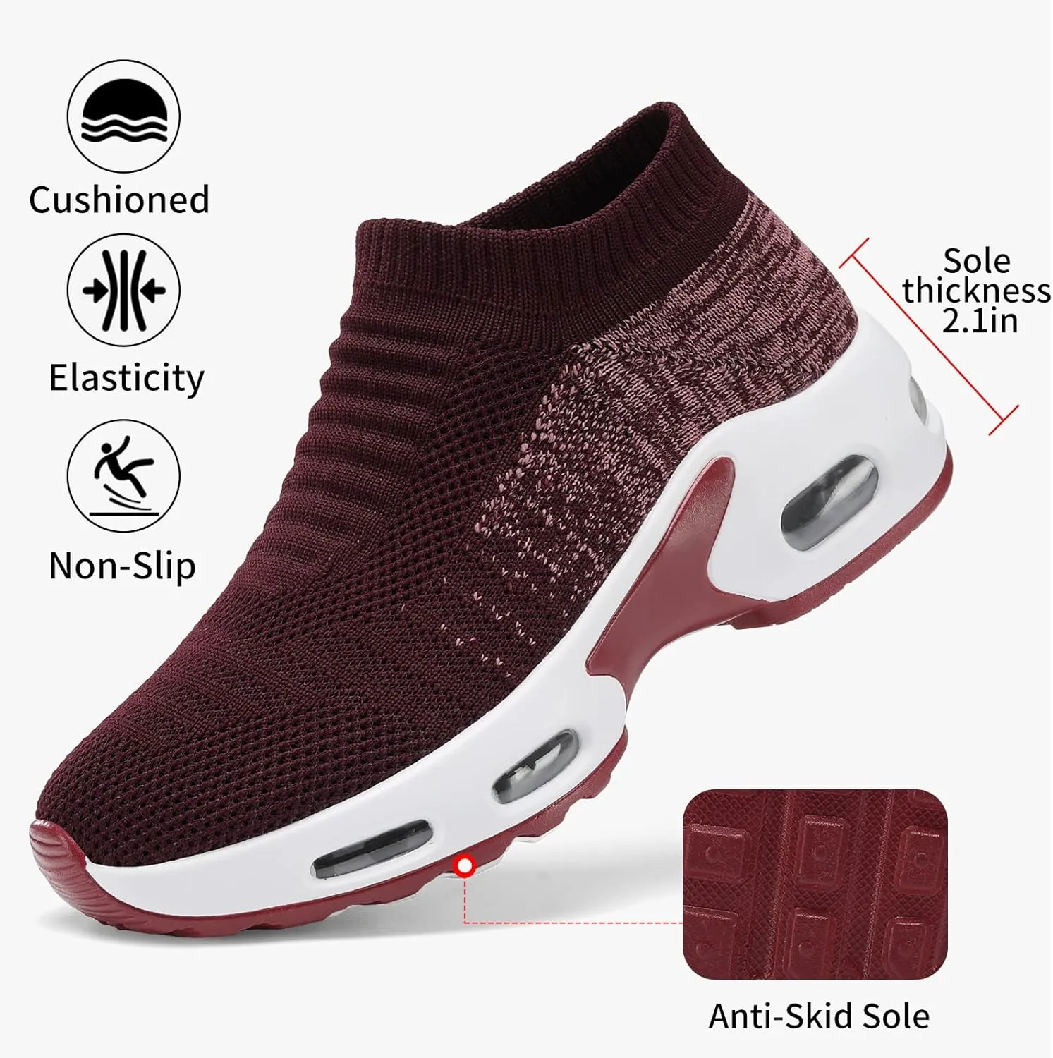 Mesh Sneakers for Women - Non Slip, Slip On, Sock Sneakers - Light Weight, Air Cushion Running, Work Shoes