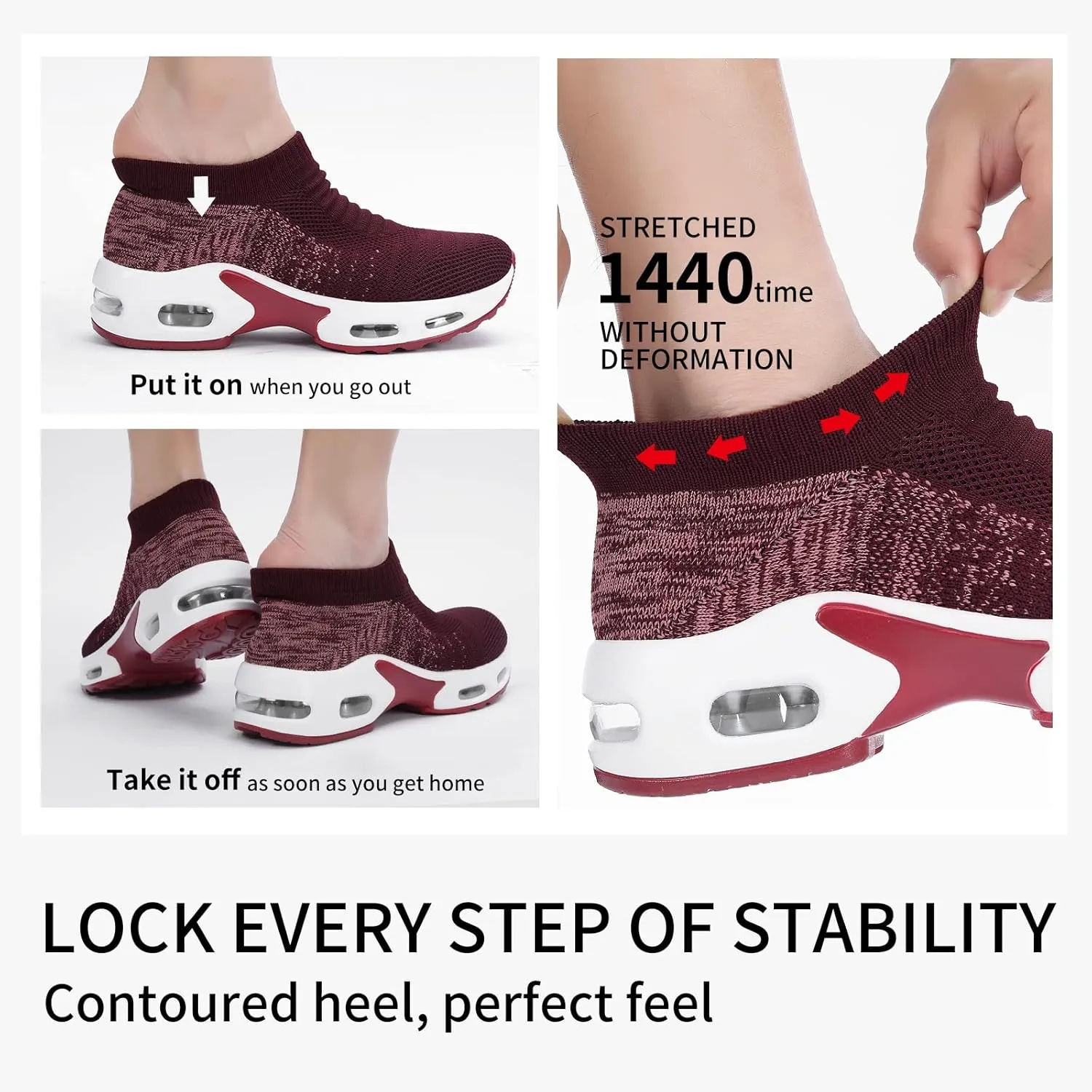 Mesh Sneakers for Women - Non Slip, Slip On, Sock Sneakers - Light Weight, Air Cushion Running, Work Shoes