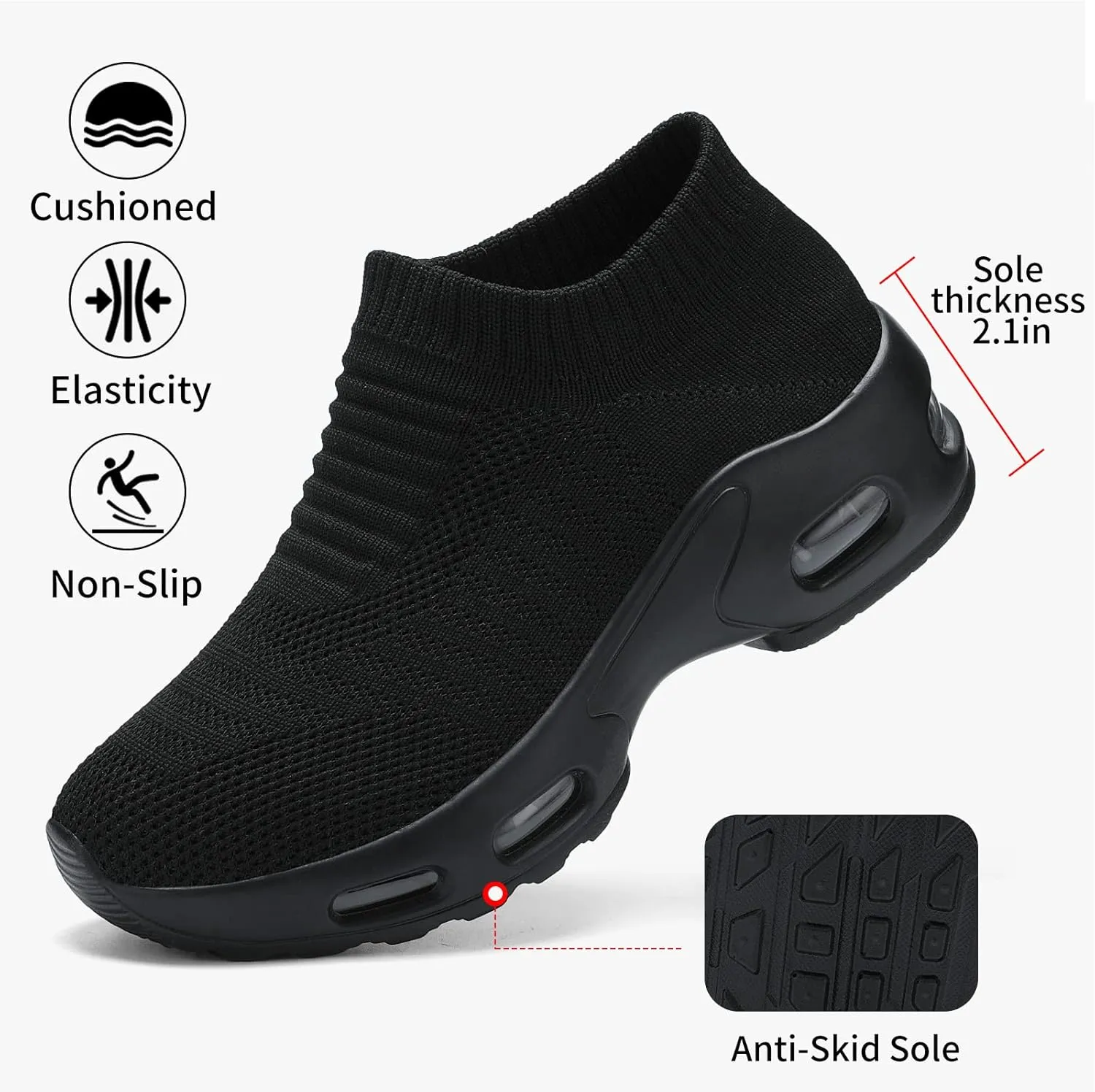 Mesh Sneakers for Women - Non Slip, Slip On, Sock Sneakers - Light Weight, Air Cushion Running, Work Shoes