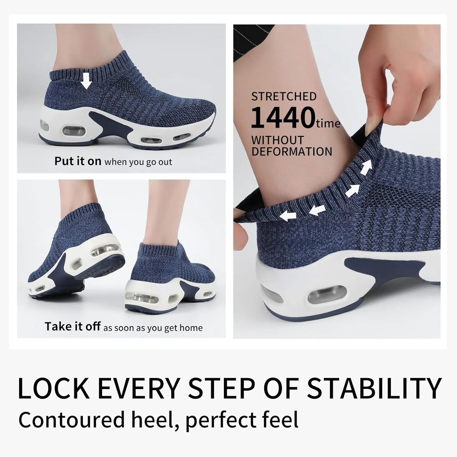 Mesh Sneakers for Women - Non Slip, Slip On, Sock Sneakers - Light Weight, Air Cushion Running, Work Shoes
