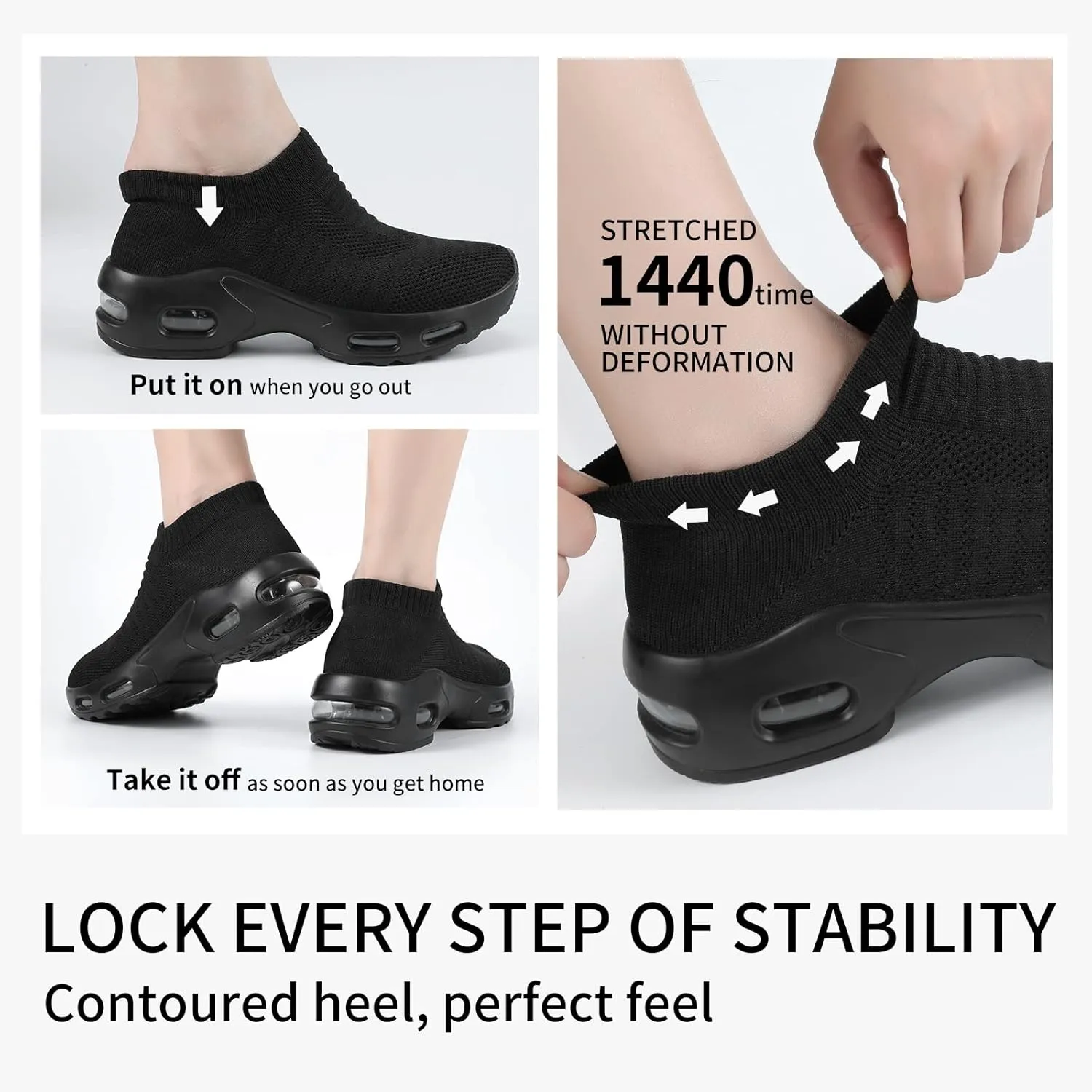 Mesh Sneakers for Women - Non Slip, Slip On, Sock Sneakers - Light Weight, Air Cushion Running, Work Shoes