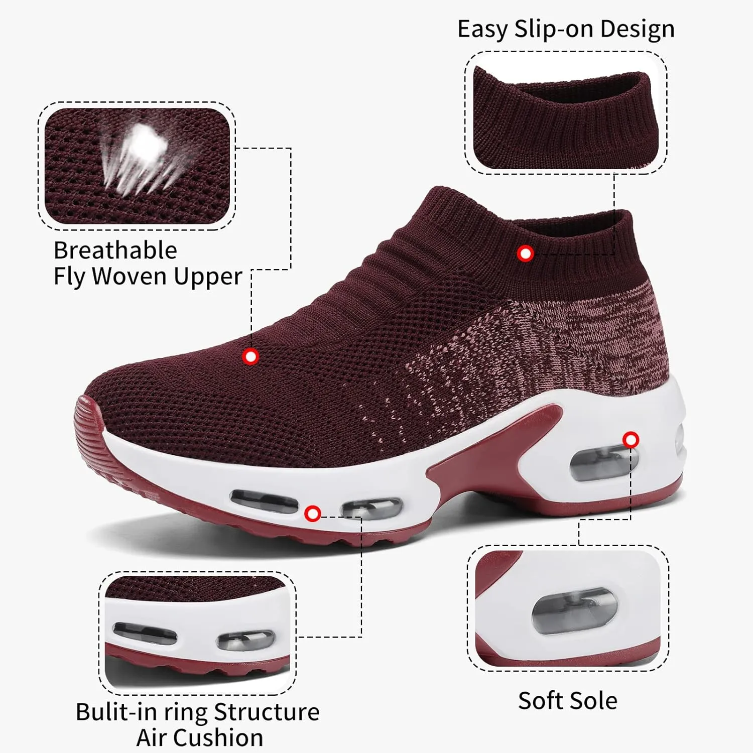 Mesh Sneakers for Women - Non Slip, Slip On, Sock Sneakers - Light Weight, Air Cushion Running, Work Shoes
