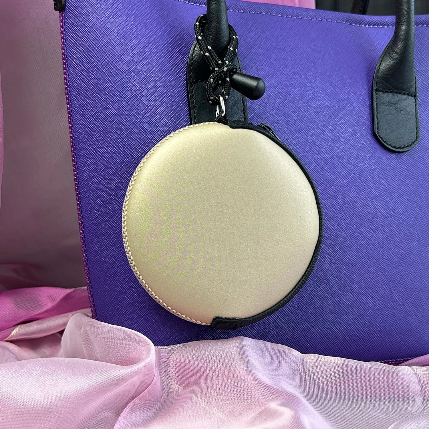Mini Round Coin Purse with Clip on, Lightweight Waterproof Zipper Pouch for Earbuds, Keys, Coins, Compact Travel Storage Case for Women & Men [ Gold ]