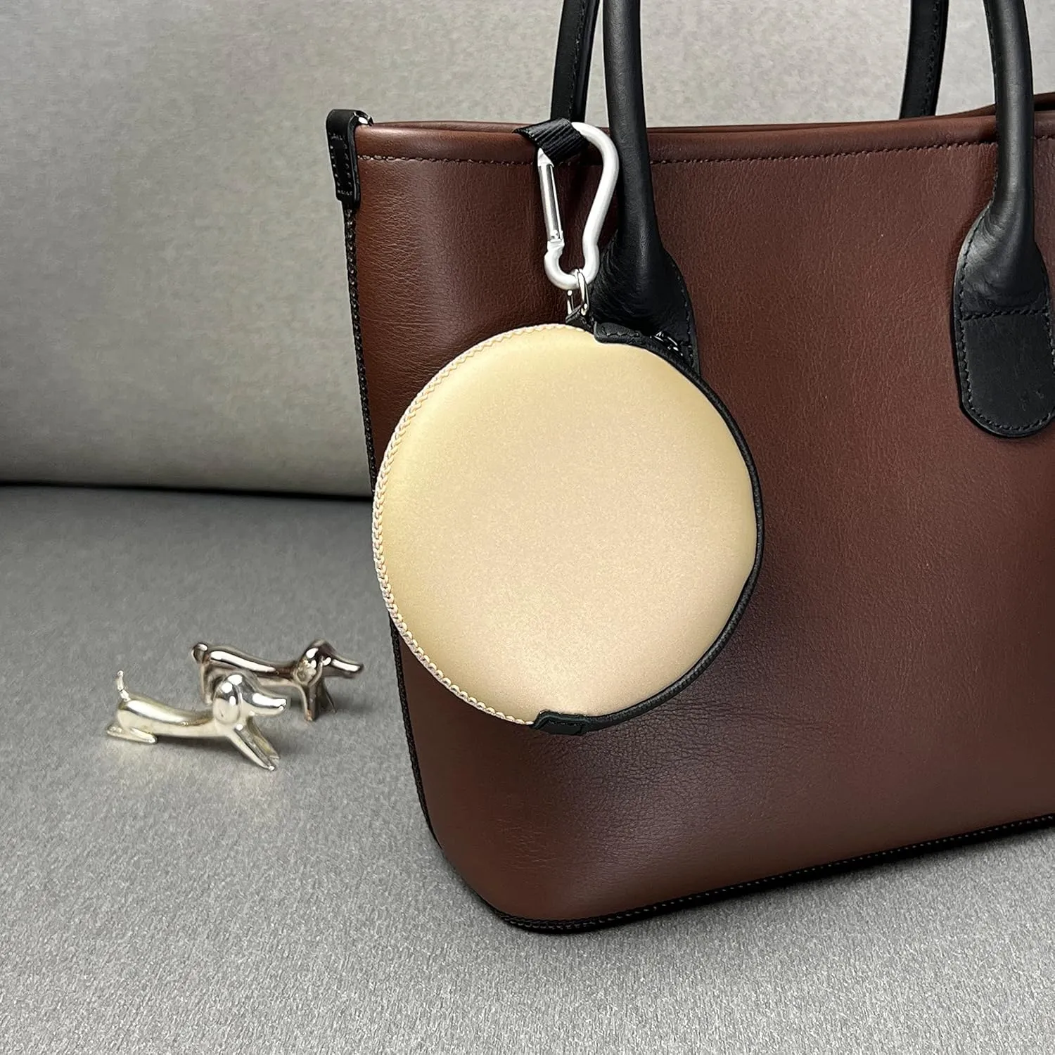 Mini Round Coin Purse with Clip on, Lightweight Waterproof Zipper Pouch for Earbuds, Keys, Coins, Compact Travel Storage Case for Women & Men [ Gold ]