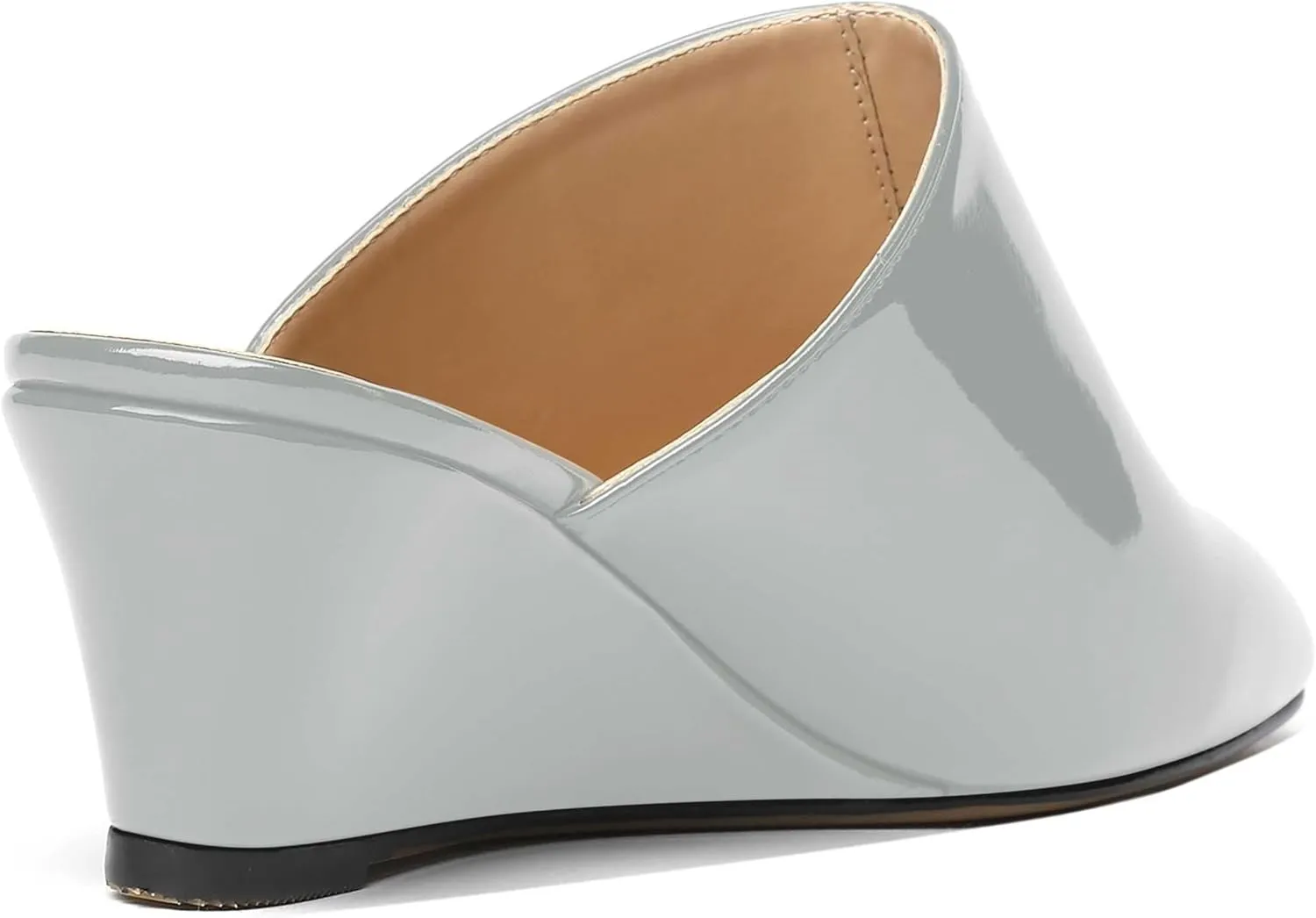 MODENCOCO Women's Slip On Comfortable Patent Dating Casual Square Toe Wedge Low Heel Mules Shoes 2 Inch