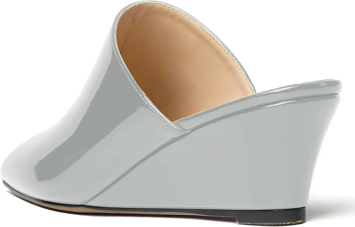 MODENCOCO Women's Slip On Comfortable Patent Dating Casual Square Toe Wedge Low Heel Mules Shoes 2 Inch