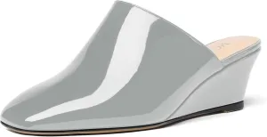 MODENCOCO Women's Slip On Comfortable Patent Dating Casual Square Toe Wedge Low Heel Mules Shoes 2 Inch