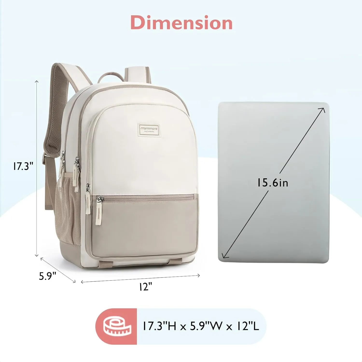 mommore School Backpack 3 Large Compartments Work Bookbag Water Resistant Lightweight Backpacks Casual Travel Backpack