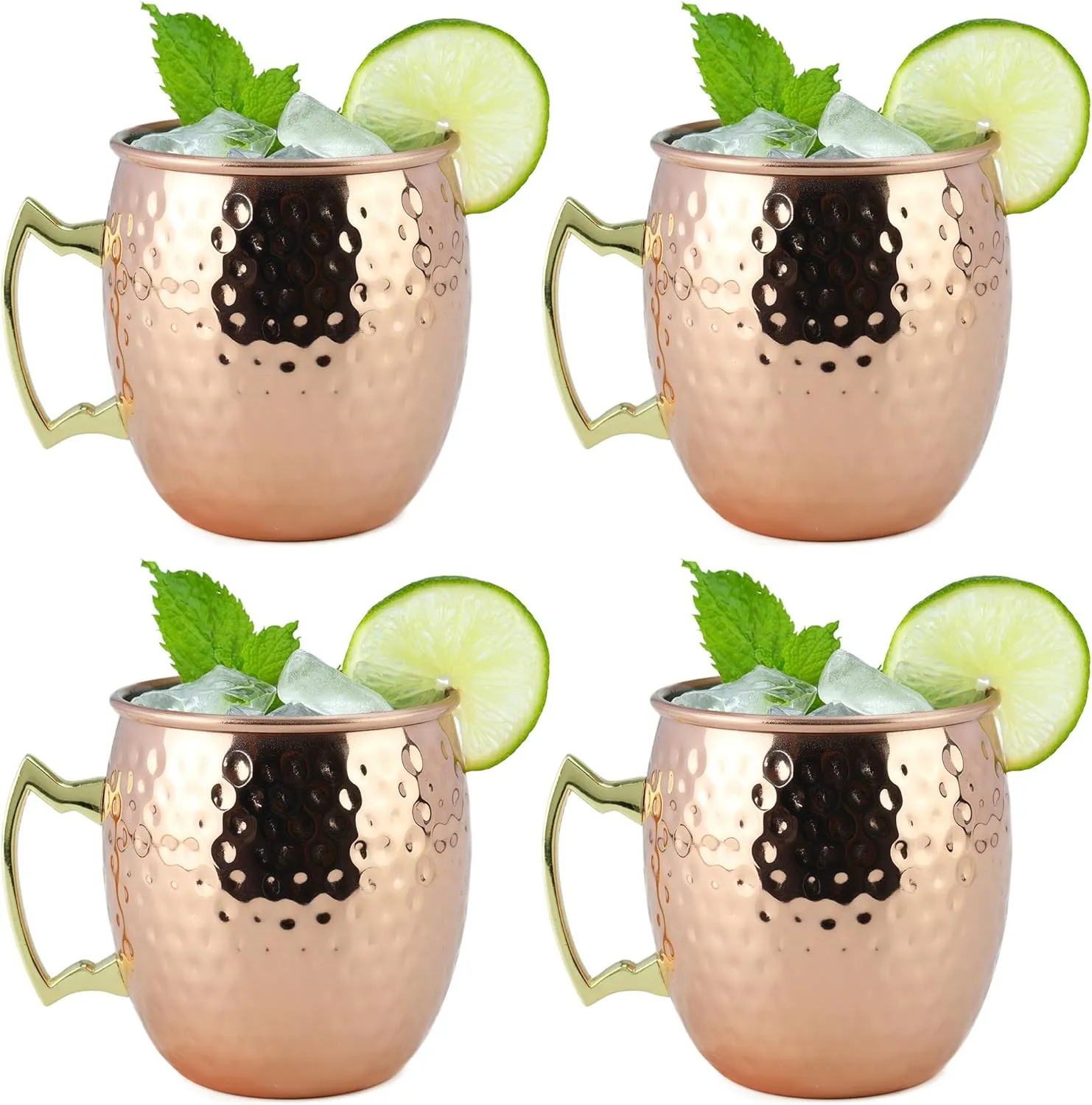 Moscow Mule Mug, Set of 4 Copper Hammered, Durable for Home Dining, Max Capacity 20oz, 3.7" D x 3.9" H