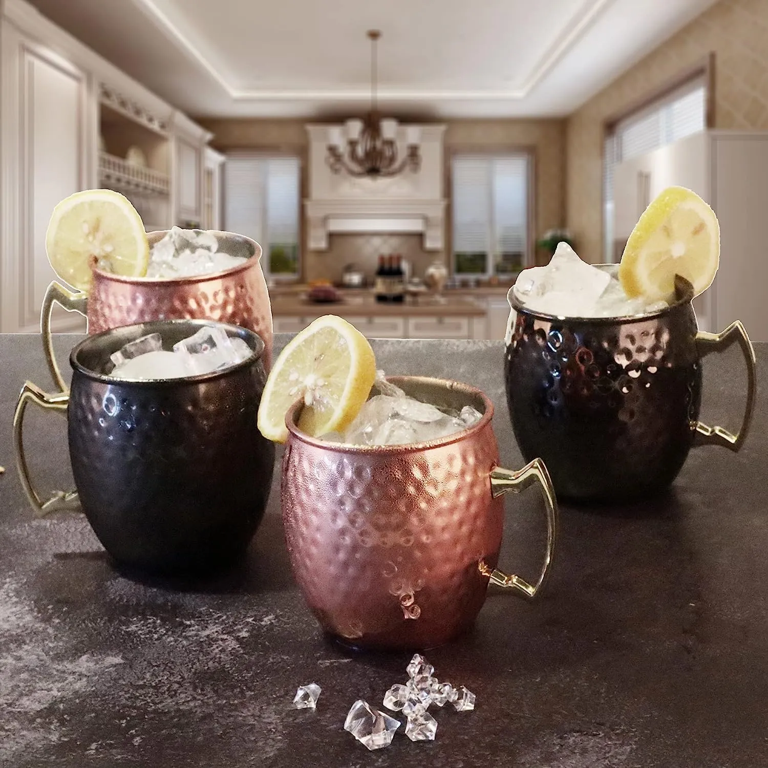 Moscow Mule Mug, Set of 4 Copper Hammered, Durable for Home Dining, Max Capacity 20oz, 3.7" D x 3.9" H