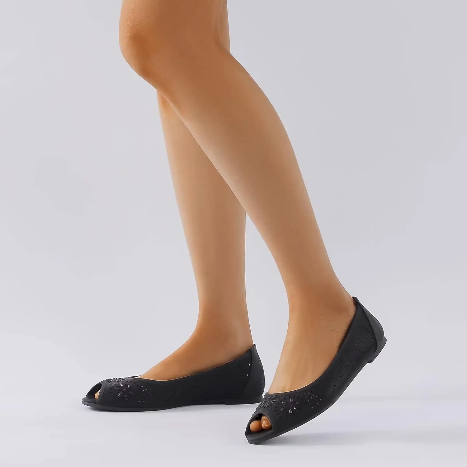 MUSSHOE Peep Toe Flat Shoes for Women