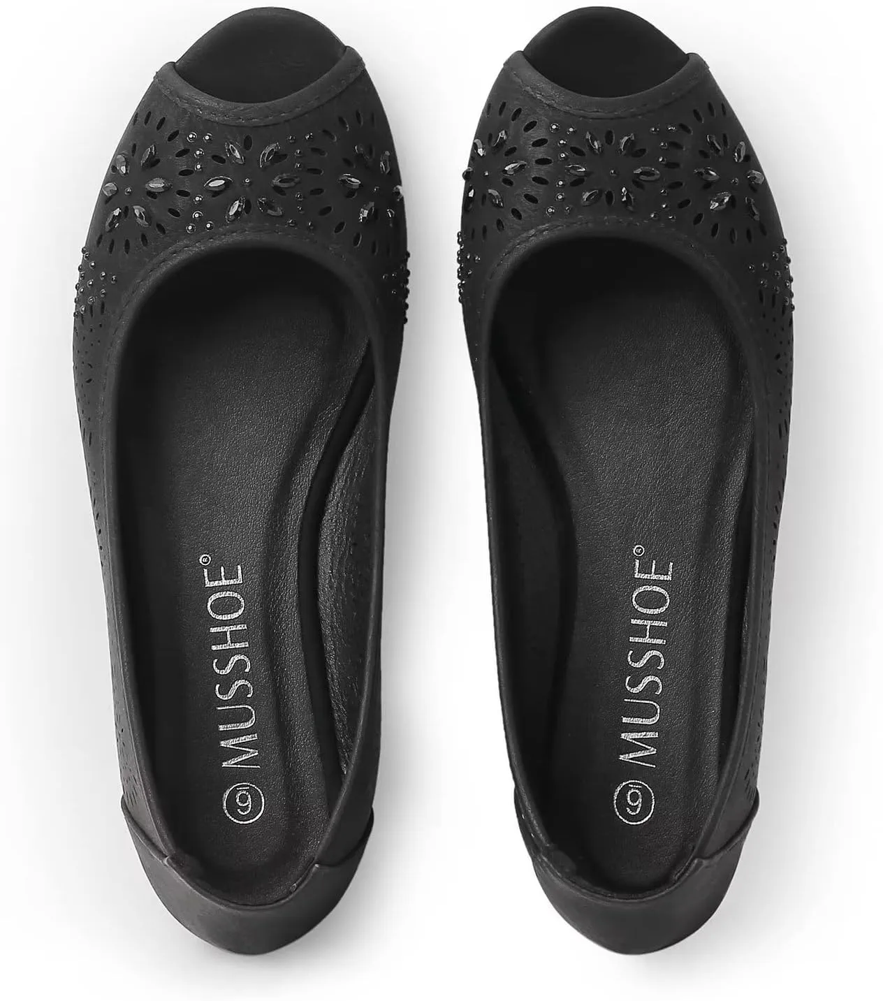 MUSSHOE Peep Toe Flat Shoes for Women