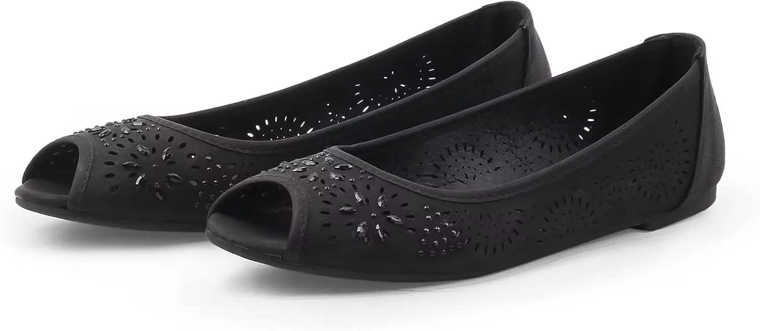 MUSSHOE Peep Toe Flat Shoes for Women