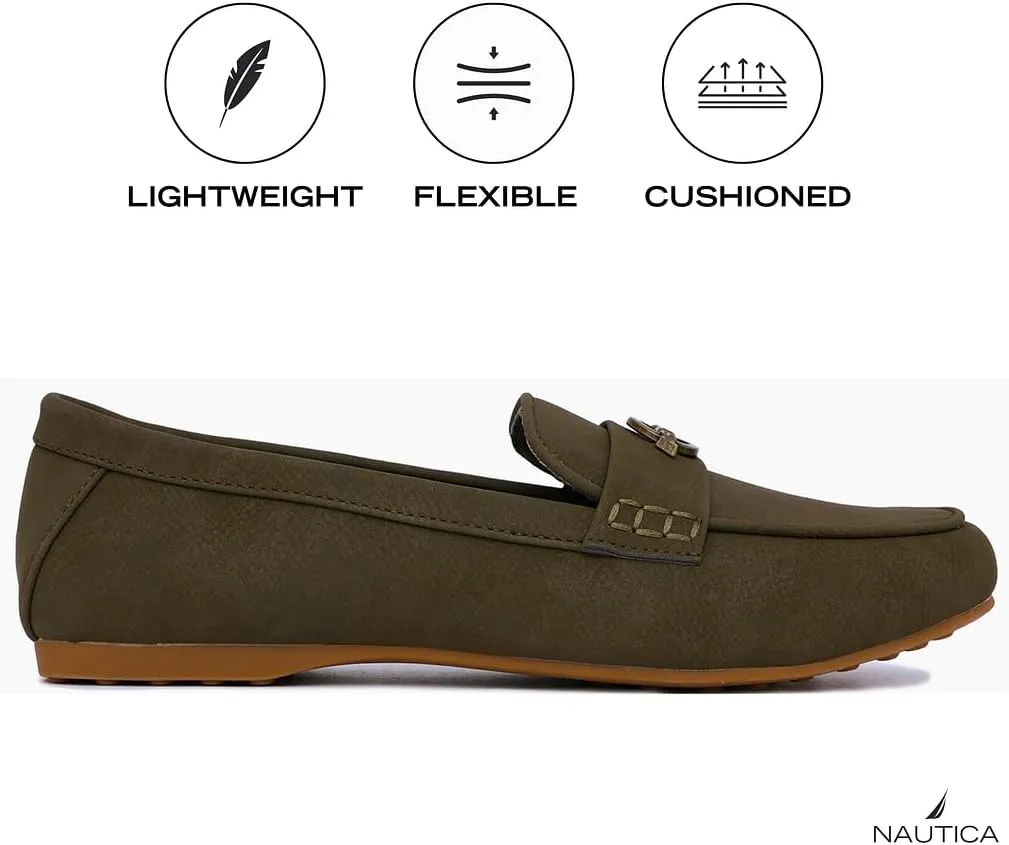 Nautica Woman Flat Loafers Designer Vegan Leather Penny Shoes Slip On - Soft, Durable and Flexible Luxury Resistant Feel Lightweight & Comfortable Memory Foam Everyday Moccasins.