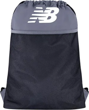 New Balance Drawstring Backpack, Sports Cinch Gym Bag with Shoe Compartment, Grey, 17.5 Inch