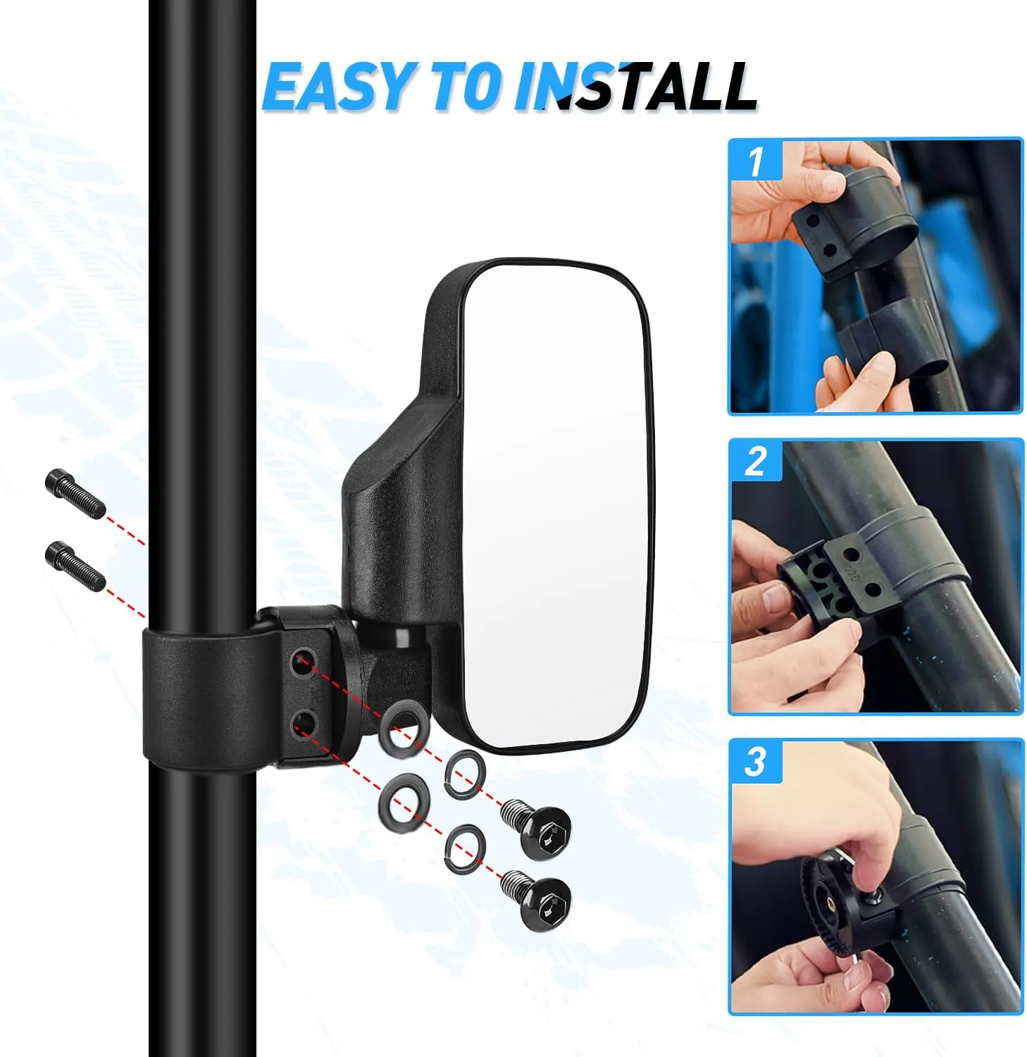 Nilight UTV Side Mirrors Offroad Rear View Mirror Universal Fits 1.6-2 inch Round Roll Cage Bar for RZR Ranger Maverick X3 Commander Pioneer Mule Teryx Yxz 1000 Rhino Krx Talon