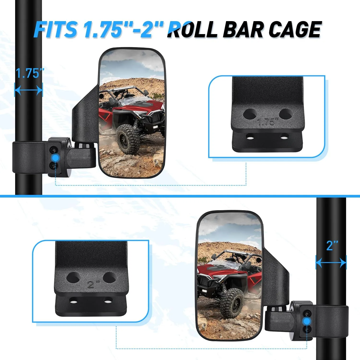 Nilight UTV Side Mirrors Offroad Rear View Mirror Universal Fits 1.6-2 inch Round Roll Cage Bar for RZR Ranger Maverick X3 Commander Pioneer Mule Teryx Yxz 1000 Rhino Krx Talon