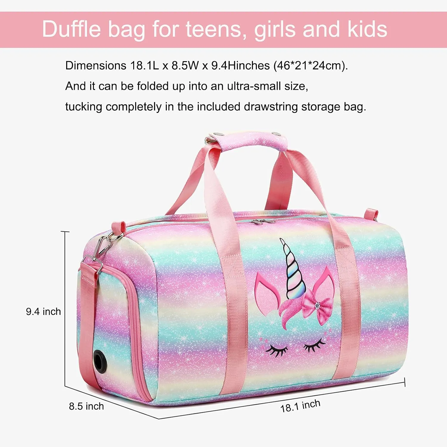 Octsky Sports Gym Bag Teens Dance Bag Gymnastics Bag Women Weekender Bag with Shoe Compartment and Wet Pocket