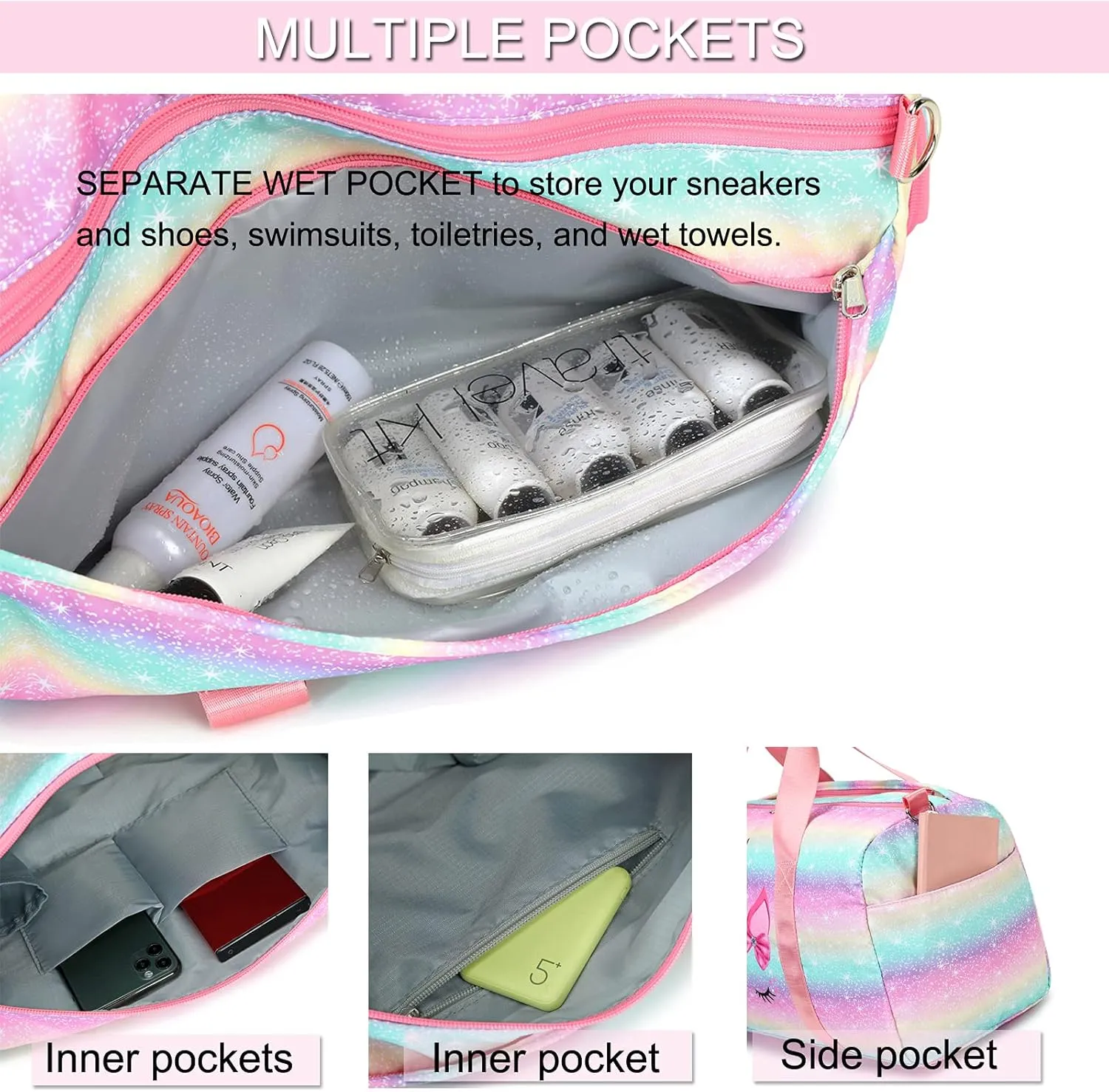 Octsky Sports Gym Bag Teens Dance Bag Gymnastics Bag Women Weekender Bag with Shoe Compartment and Wet Pocket