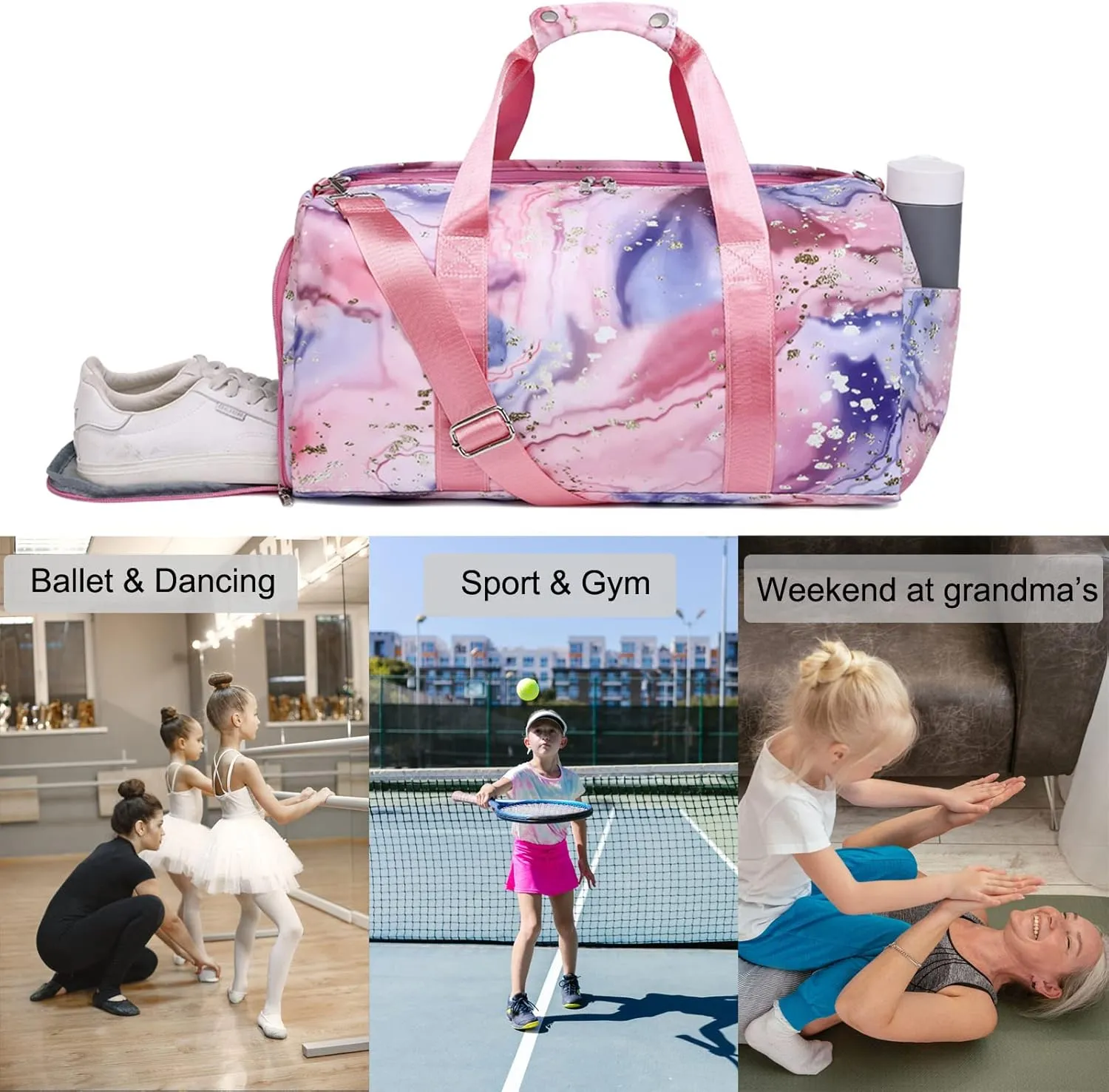 Octsky Sports Gym Bag Teens Dance Bag Gymnastics Bag Women Weekender Bag with Shoe Compartment and Wet Pocket