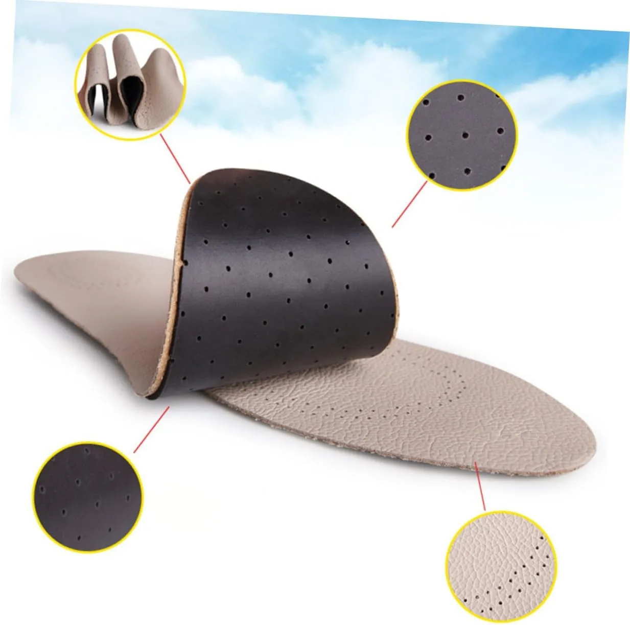 Odor Dry Sports Shoe Pads Breathable Leather Insoles White Size 37/38 Cowhide Leather