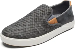 OLUKAI Lae'ahi Lauhala Men's Woven Leather Shoes, Versatile Everyday Leather Sneakers, Easy Slip On Design, All-Day Wear & Comfort