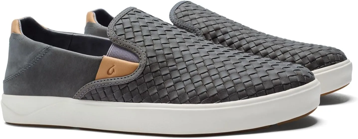 OLUKAI Lae'ahi Lauhala Men's Woven Leather Shoes, Versatile Everyday Leather Sneakers, Easy Slip On Design, All-Day Wear & Comfort