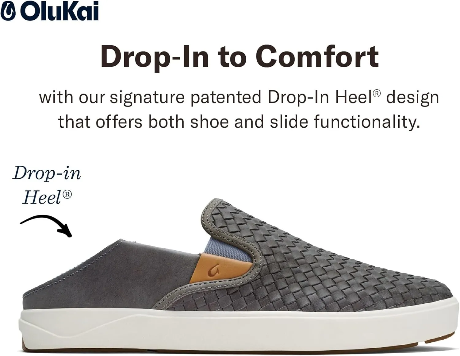 OLUKAI Lae'ahi Lauhala Men's Woven Leather Shoes, Versatile Everyday Leather Sneakers, Easy Slip On Design, All-Day Wear & Comfort