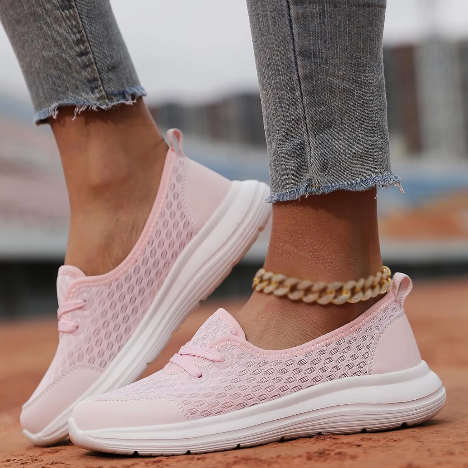 Orthopedic Shoes for Women Lightweight Breathable Mesh Holllow Out Slip-On Knitted Sneakers Casual Comfortable Low Cut Walking Sneakers with Arch Support
