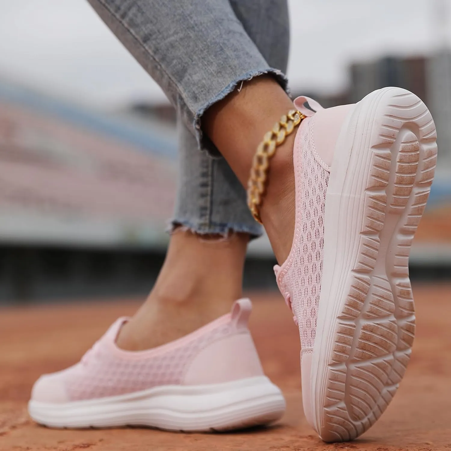 Orthopedic Shoes for Women Lightweight Breathable Mesh Holllow Out Slip-On Knitted Sneakers Casual Comfortable Low Cut Walking Sneakers with Arch Support