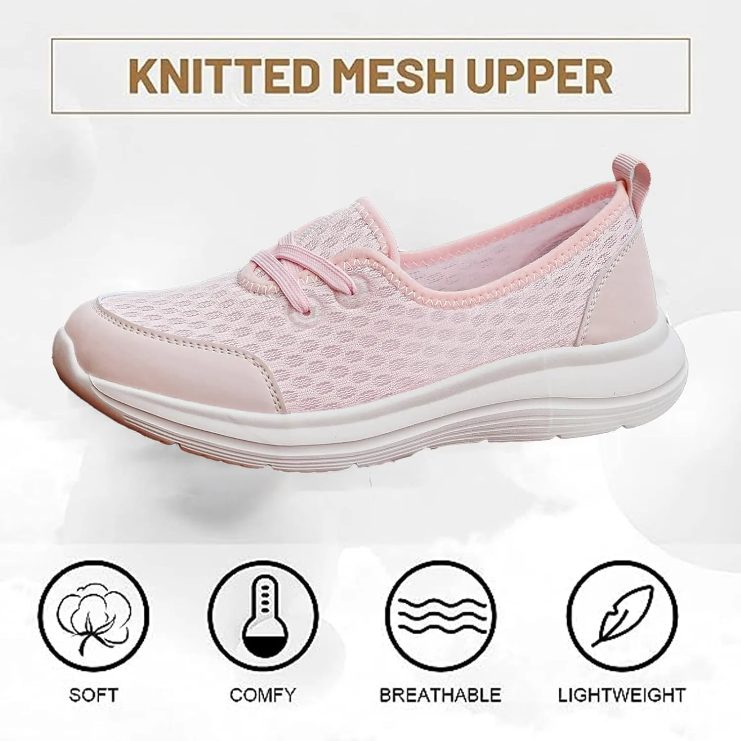 Orthopedic Shoes for Women Lightweight Breathable Mesh Holllow Out Slip-On Knitted Sneakers Casual Comfortable Low Cut Walking Sneakers with Arch Support