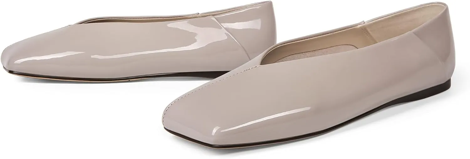 Patent Leather Ballet Flats for Women Fashionable Square Toe Ballet Flats Loafer Shoes for Women Nude Dress Shoes.