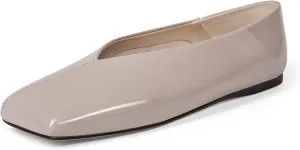 Patent Leather Ballet Flats for Women Fashionable Square Toe Ballet Flats Loafer Shoes for Women Nude Dress Shoes.