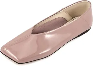 Patent Leather Ballet Flats for Women Fashionable Square Toe Ballet Flats Loafer Shoes for Women Nude Dress Shoes.