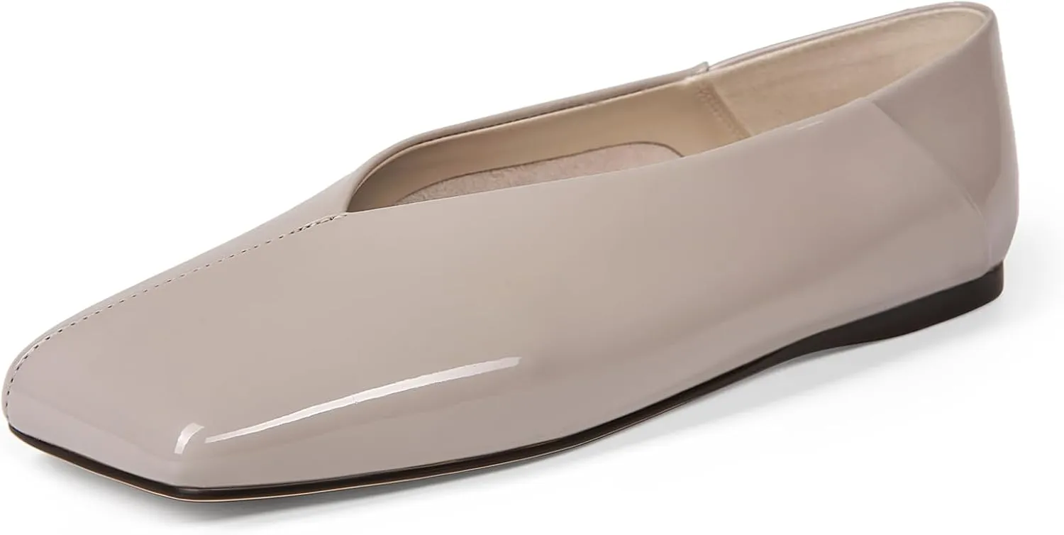 Patent Leather Ballet Flats for Women Fashionable Square Toe Ballet Flats Loafer Shoes for Women Nude Dress Shoes.