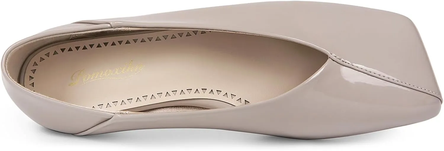 Patent Leather Ballet Flats for Women Fashionable Square Toe Ballet Flats Loafer Shoes for Women Nude Dress Shoes.