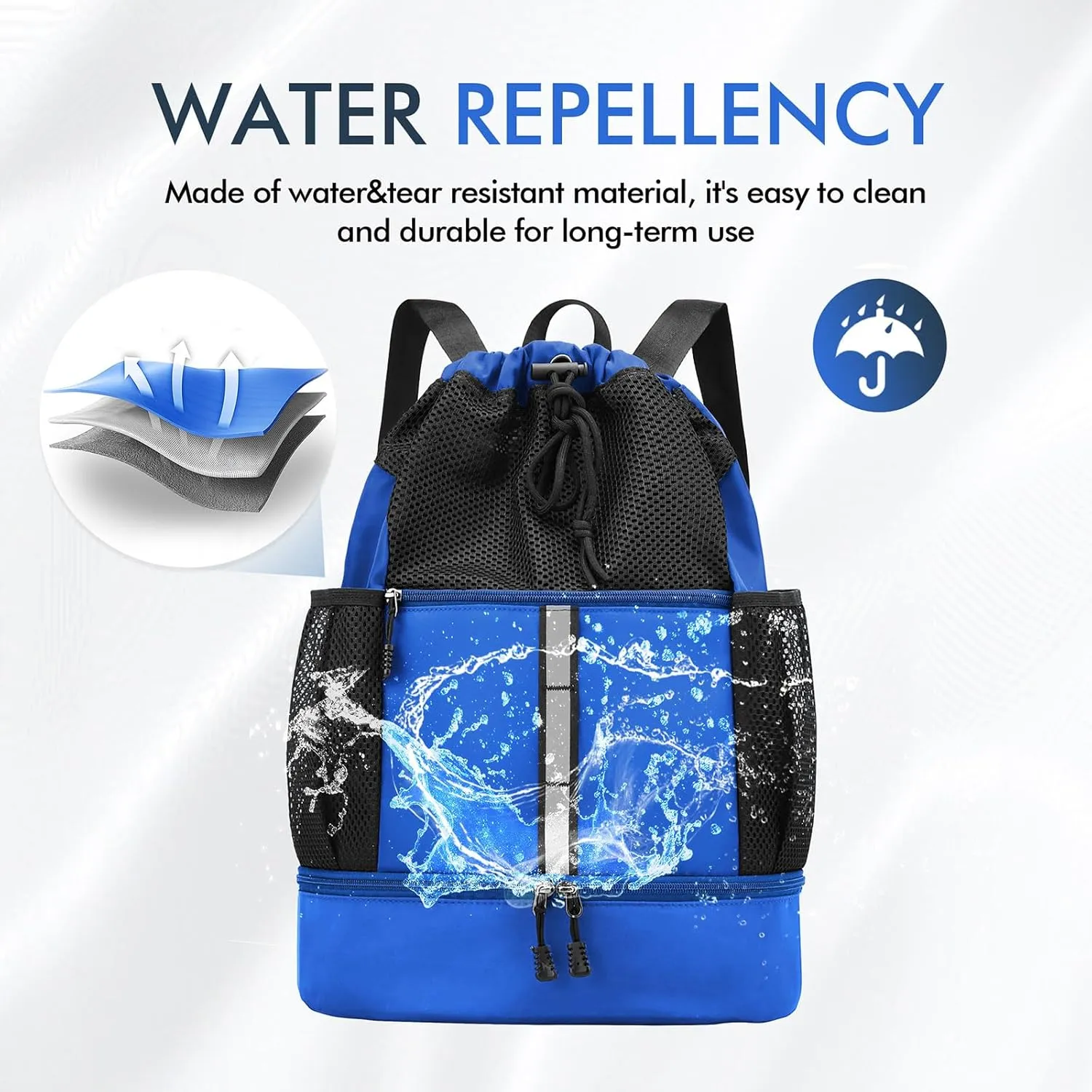 PinCute Drawstring Gym Bag for Men/Women - Mesh Beach Swim Bags Sports Backpack with Wet Pocket&Shoe Compartment, Lightweight