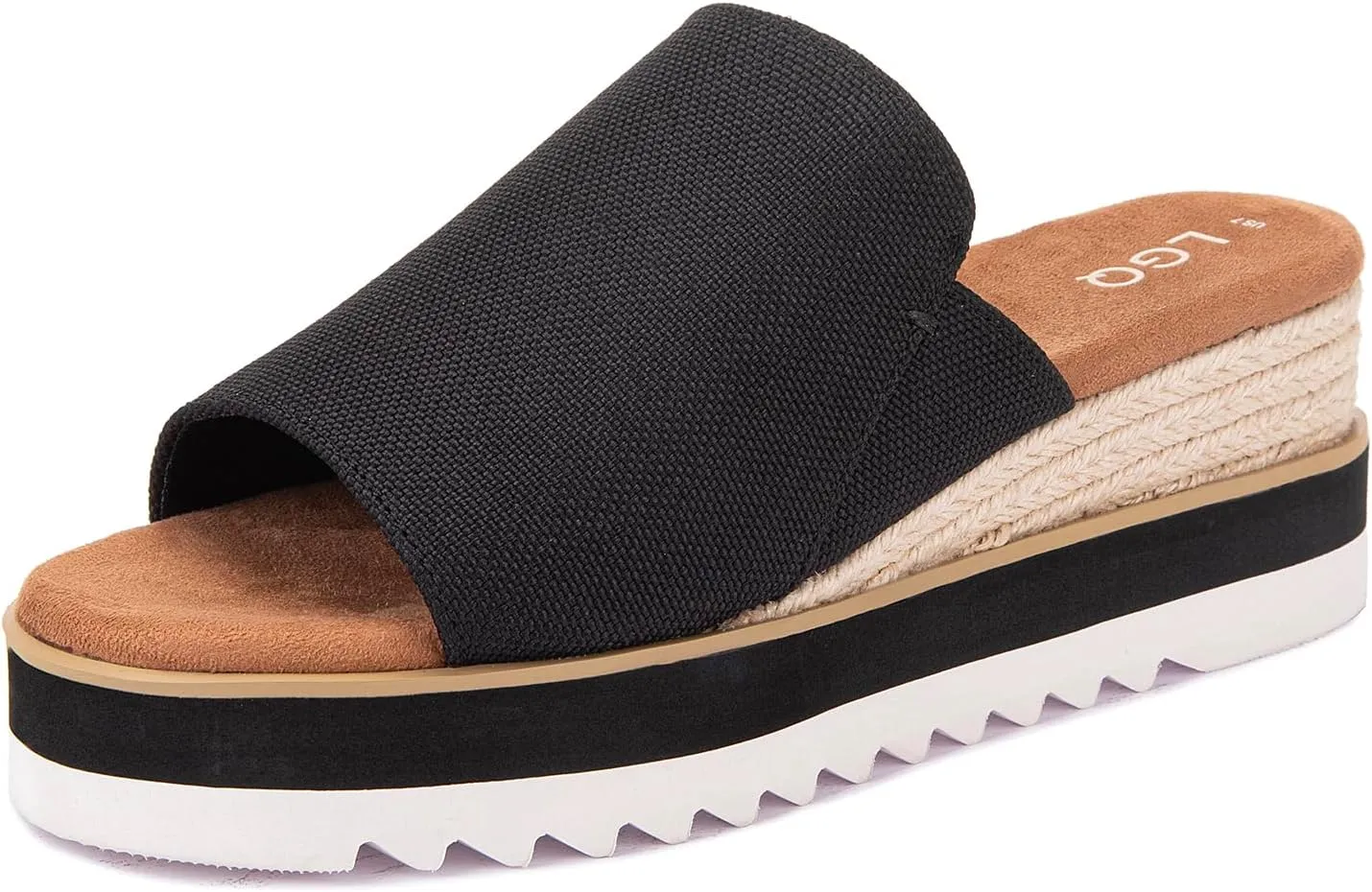 Platform Slip on Espadrille Sandals for Women Wedges Open Toe Slides Women's Bohemia Sandals Slip on Mules Sandal Summer Beach Slippers (Black,7.5 US)