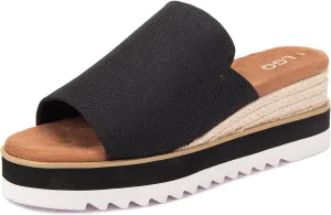 Platform Slip on Espadrille Sandals for Women Wedges Open Toe Slides Women's Bohemia Sandals Slip on Mules Sandal Summer Beach Slippers (Black,7.5 US)