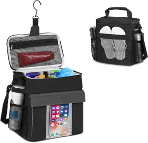 Portable Shower Caddy Tote Bag, Large Quick Dry Mesh Hanging Shower Organizer Toiletry Bag with Wet & Dry Shoes Compartment for College Dorm Gym Swimming Camping Travel, Black
