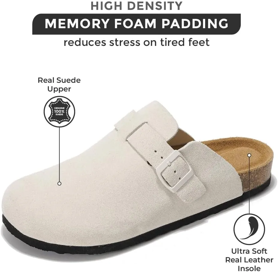 Project Cloud Mens Clogs - Full Grain Genuine Leather Memory Foam Clogs for Men Arch Support Cork Footbed - Non Slip Platform Mules (Brooklyn)