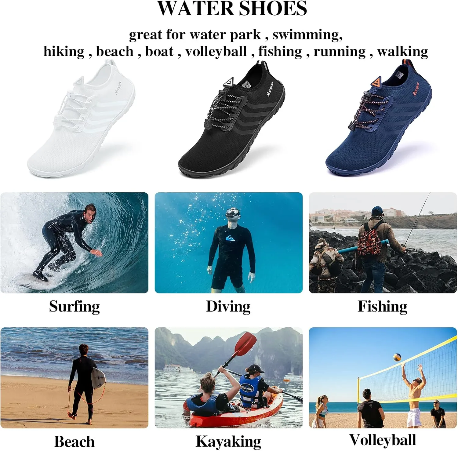 Racqua Water Shoes Men&Women Swim Beach Pool River Aqua Quick Dry Breathable