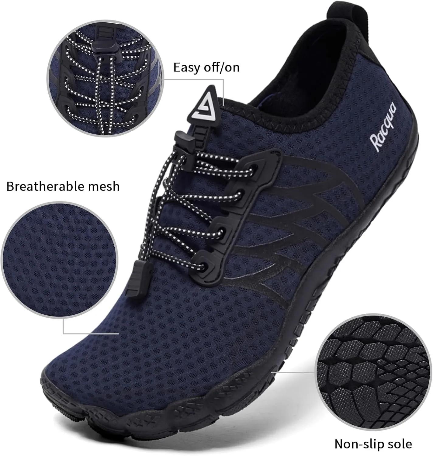 Racqua Water Shoes Quick-Dry Swim Shoes Breathable Lightweight Beach Shoes Pool Barefoot Aqua for Women Men